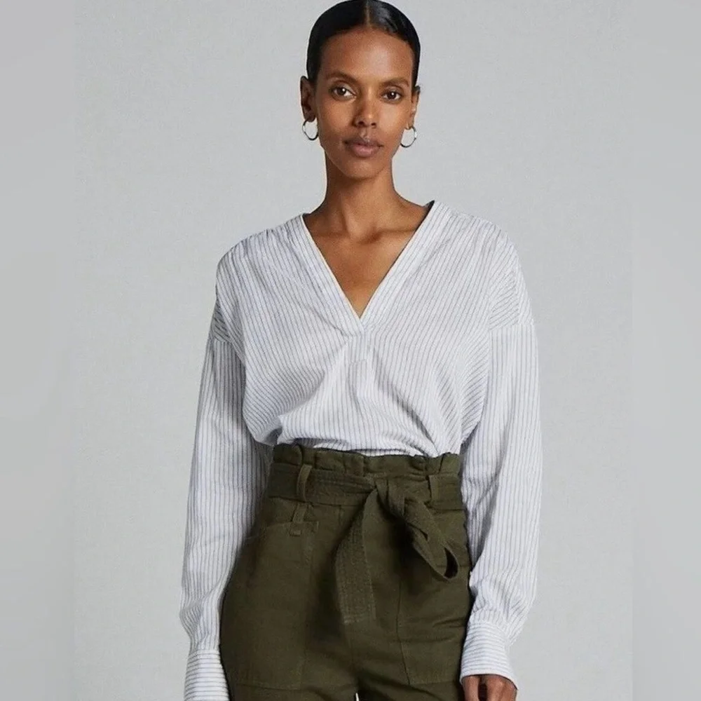 A.L.C. Laurie Silk and Cotton Striped Tunic Top - Picture 5 of 11